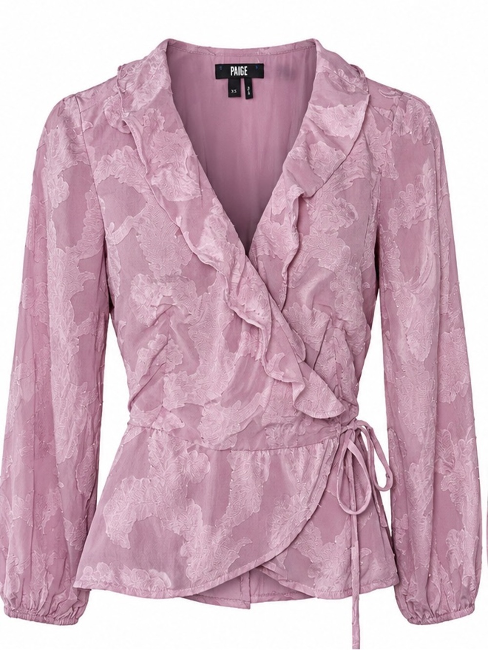 PAIGE Lilac Floral Shadow Ruffle Wrap 100% Silk Blouse - XS